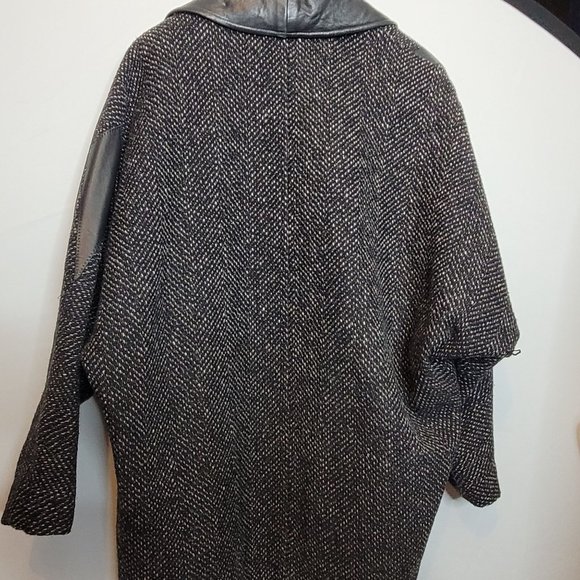 Vintage Tweed Leather Coat Jacket Havoc USA Womens Medium Pockets Button Close - Picture 10 of 14